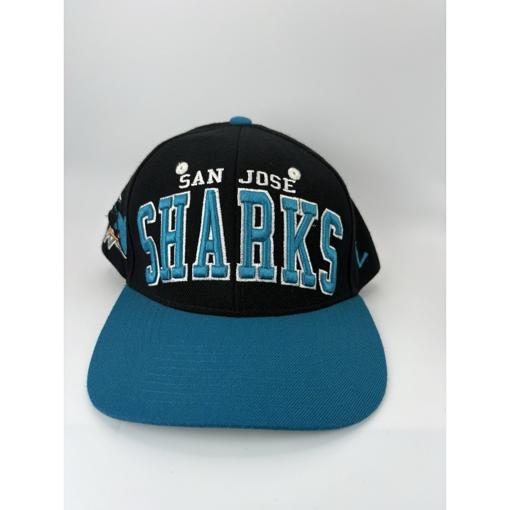 Vintage San Jose Sharks Zephyr Snapback Hat NHL Black Teal Big Logo Cap